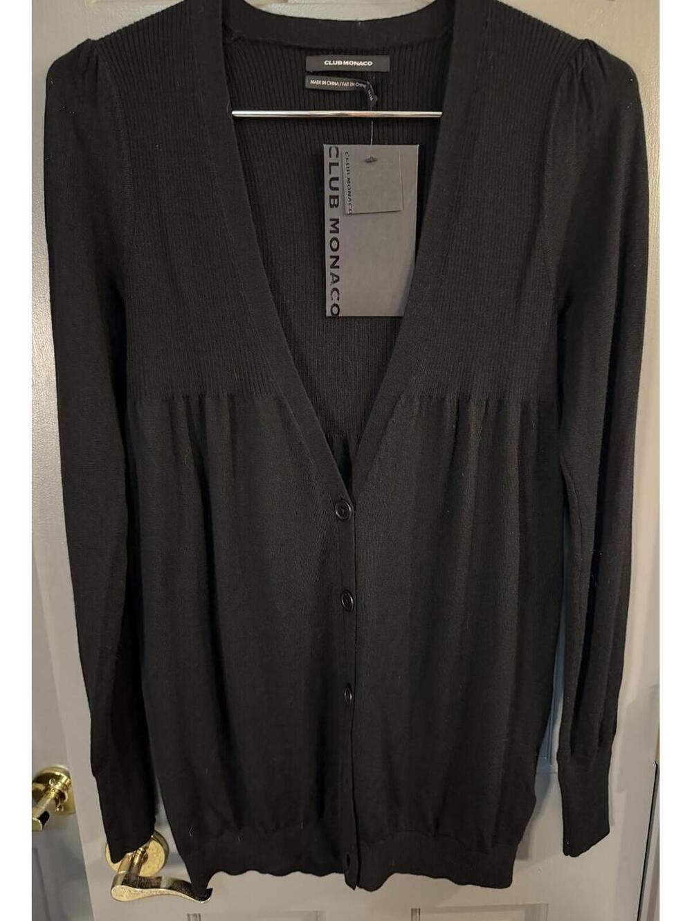 Club Monaco 100% Merino Wool Black Long Sleeve V-Neck Cardigan  Size M NWT
